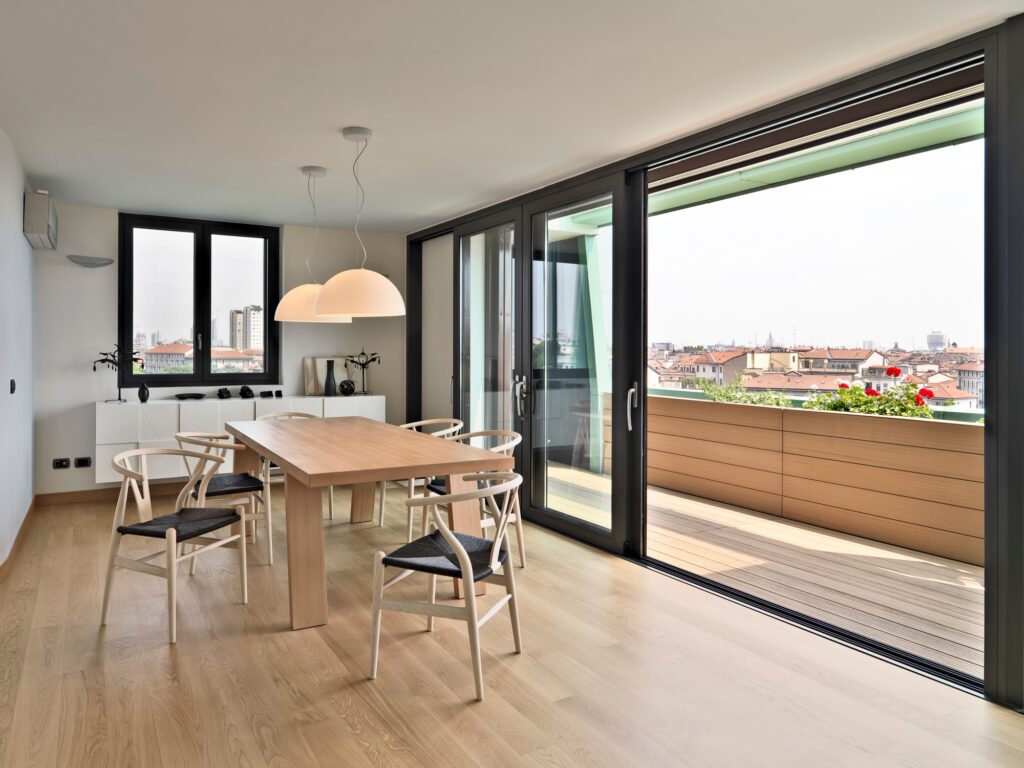Interiors of a Modern Living Room Overlooking on the Terrace